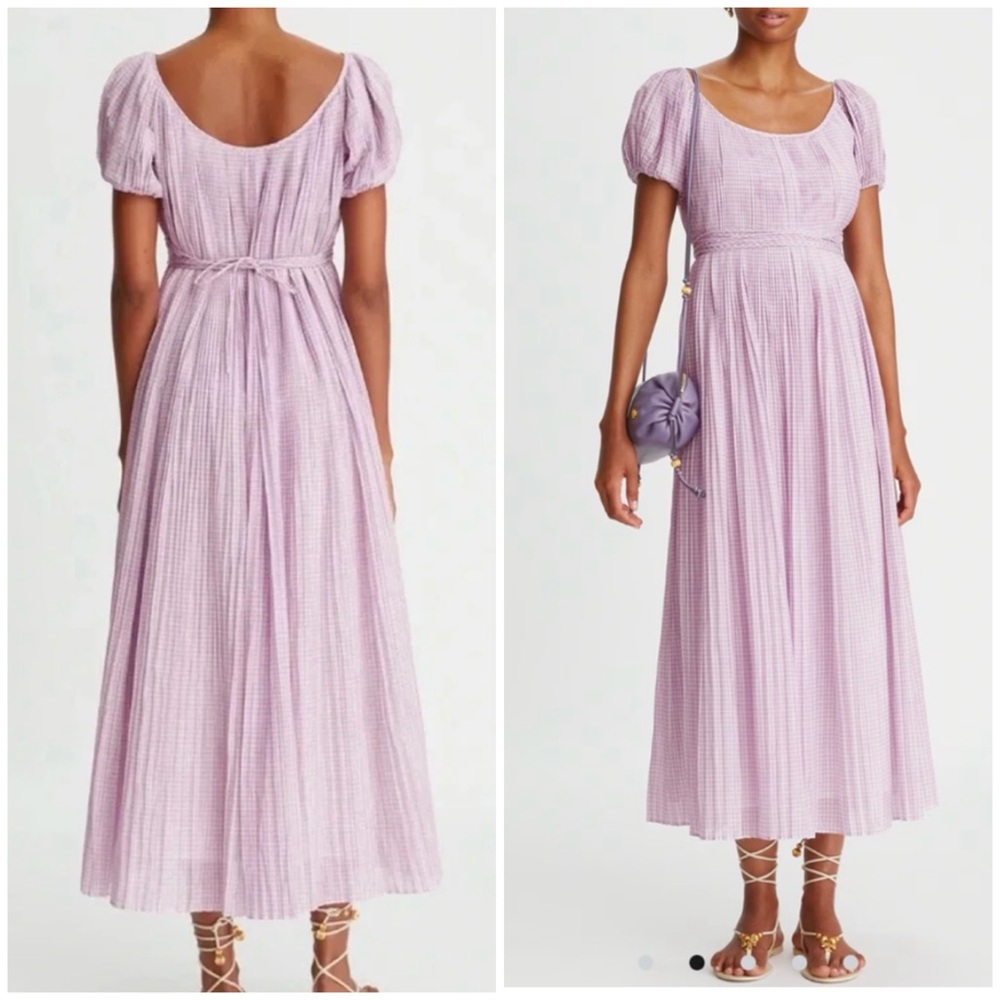 TORY BURCH PURPLE PLAID PLEATED MAXI DRESS 6